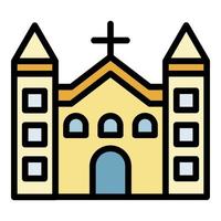 vetor de contorno de cor de ícone de igreja católica
