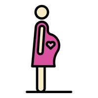 vetor de contorno de cor de ícone de coração de mulher grávida