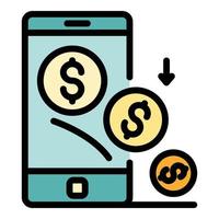 vetor de contorno de cor de ícone de investidor de dinheiro de smartphone