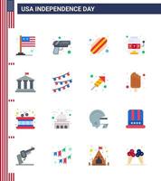 feliz dia da independência 4 de julho conjunto de 16 apartamentos pictograma americano do banco americano máquina de jogo americana editável dia dos eua vetor elementos de design