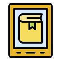 ebook sobre vetor de contorno de cor de ícone de tablet