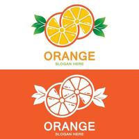 design de logotipo laranja, vetor de frutas frescas, design adequado para loja de frutas, modelo de banner, ícone de fruta laranja