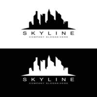 design de logotipo skyline, edifícios altos de vetor de paisagem urbana, design de ajuste de construção de cidade, empresa de construção de modelo de banner
