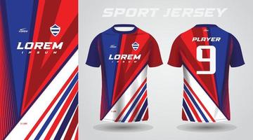 design de camisa esportiva de camisa vermelha azul vetor