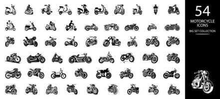 os ícones da motocicleta definem a ilustração vetorial. conjunto de ícones pretos de diferentes veículos motorizados. vetor