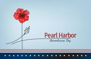 flor de papoula vermelha brilhante, banner de rabisco vetorial para o dia da lembrança de Pearl Harbor vetor