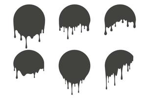 gotejamento derretido em forma de círculo. gotas de chocolate líquido, creme ou tinta. salpicos de bolha preta para logotipo e moldura. vetor