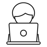 vetor de contorno do ícone de estudo on-line do laptop. treinamento de classe
