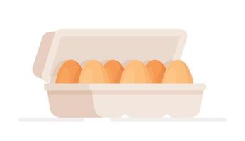 ilustração em vetor de uma nova bandeja de ovos. ovos de galinha frescos em uma caixa. banner de caixa de papelão com ovos frescos somente da loja.