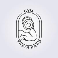 treino de vetor linear de logotipo de distintivo de músculo de ginásio de fitness, modelo de design de ilustração de ícone de símbolo de exercício