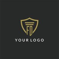 fo logotipo monograma inicial com design de estilo pilar e escudo vetor