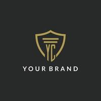 logotipo monograma inicial yc com design estilo pilar e escudo vetor