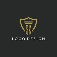 sk logotipo monograma inicial com design estilo pilar e escudo vetor