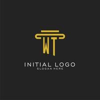 logotipo inicial wt com design de estilo de pilar simples vetor