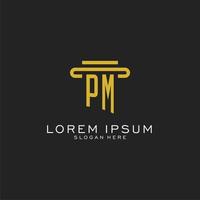 logotipo inicial pm com design de estilo de pilar simples vetor