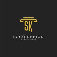 sk logotipo inicial com design de estilo de pilar simples vetor