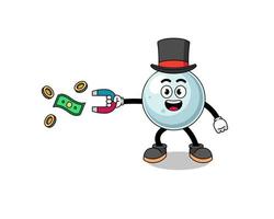 ilustração de personagem de bola de prata pegando dinheiro com um ímã vetor