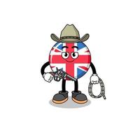 mascote de personagem da bandeira do reino unido como um cowboy vetor