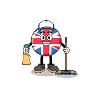 mascote de personagem da bandeira do reino unido como serviços de limpeza vetor