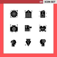 conjunto de 9 sinais de símbolos de ícones de interface do usuário modernos para leilão cartão internacional bolsa global elementos de design de vetores editáveis
