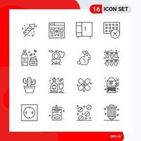 conjunto criativo de 16 ícones de contorno universal isolados em fundo branco fundo de vetor de ícone preto criativo