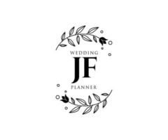 jf letras iniciais coleção de logotipos de monograma de casamento, modelos modernos minimalistas e florais desenhados à mão para cartões de convite, salve a data, identidade elegante para restaurante, boutique, café em vetor