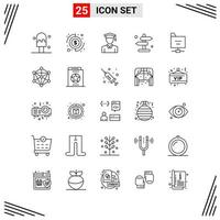 Grade de estilo de linha de 25 ícones com base em símbolos de contorno criativos para design de sites sinais de ícone de linha simples isolados no fundo branco 25 conjunto de ícones criativo fundo de vetor de ícone preto