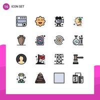 pacote de interface do usuário de 16 linhas básicas cheias de cores planas de história, cultura, arte, crescimento, investimento, elementos de design de vetores criativos editáveis