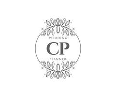 coleção de logotipos de monograma de casamento de carta inicial cp, modelos modernos minimalistas e florais desenhados à mão para cartões de convite, salve a data, identidade elegante para restaurante, boutique, café em vetor