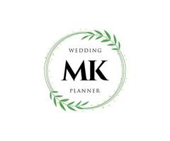 coleção de logotipos de monograma de casamento de letra mk, modelos modernos minimalistas e florais desenhados à mão para cartões de convite, salve a data, identidade elegante para restaurante, boutique, café em vetor