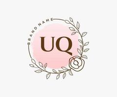 logotipo feminino inicial uq. utilizável para logotipos de natureza, salão, spa, cosméticos e beleza. elemento de modelo de design de logotipo de vetor plana.