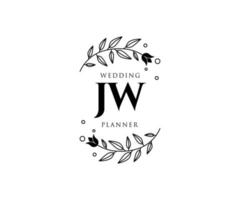 jw letras iniciais coleção de logotipos de monograma de casamento, modelos modernos minimalistas e florais desenhados à mão para cartões de convite, salve a data, identidade elegante para restaurante, boutique, café em vetor