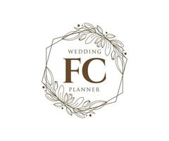 coleção de logotipos de monograma de casamento de letra inicial fc, modelos modernos minimalistas e florais desenhados à mão para cartões de convite, salve a data, identidade elegante para restaurante, boutique, café em vetor