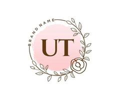 logo inicial ut feminino. utilizável para logotipos de natureza, salão, spa, cosméticos e beleza. elemento de modelo de design de logotipo de vetor plana.