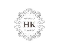 hk letras iniciais coleção de logotipos de monograma de casamento, modelos modernos minimalistas e florais desenhados à mão para cartões de convite, salve a data, identidade elegante para restaurante, boutique, café em vetor