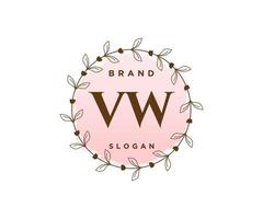 logo feminino inicial vw. utilizável para logotipos de natureza, salão, spa, cosméticos e beleza. elemento de modelo de design de logotipo de vetor plana.