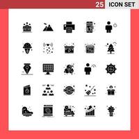 conjunto moderno de 25 glifos e símbolos sólidos, como avatar de impressão de corpo humano, elementos de design de vetores editáveis de compras