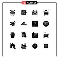 grupo de símbolos de ícones universais de 16 glifos sólidos modernos do local de trabalho da escola, exibição de elementos de design de vetores editáveis de data interior