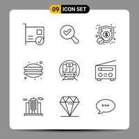 9 sinais de símbolos de contorno de pacote de ícones pretos para designs responsivos em fundo branco 9 ícones definem o fundo criativo do vetor de ícones pretos