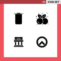 4 sinais de glifos sólidos universais símbolos da arquitetura do instagram cerejas praça de alimentação saudável elementos de design vetorial editáveis vetor