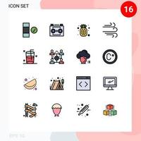 pacote de interface do usuário de 16 linhas básicas cheias de cores planas de vidro de comida de negócios editáveis elementos de design de vetores criativos