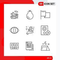 conjunto criativo de 9 ícones de contorno universal isolados no fundo branco ícone preto criativo vector background