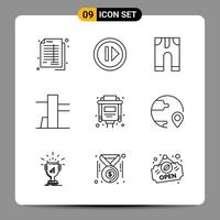 9 sinais de símbolos de contorno de pacote de ícones pretos para designs responsivos em fundo branco 9 ícones definem o fundo criativo do vetor de ícones pretos
