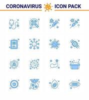 16 pacote de ícones do vírus viral azul corona, como doença, quadro hospitalar da gripe, registro clínico, coronavírus viral, elementos de design do vetor da doença de 2019nov