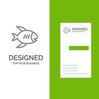 modelo de cartão de visita e design de logotipo de peixe da costa da praia mar cinza vetor