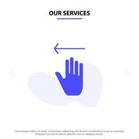 nossos serviços gestos de seta para a esquerda ícone de glifo sólido modelo de cartão da web vetor