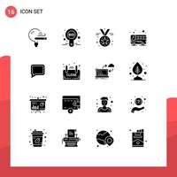 pacote de interface do usuário de 16 glifos sólidos básicos de elementos de design de vetores editáveis de estrela de ônibus público de bate-papo