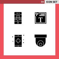 pacote de interface do usuário com 4 glifos sólidos básicos de aplicativo de chamada, fonte de vídeo, cor, aptidão, elementos de design de vetores editáveis