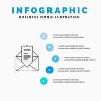 ícone de linha de carta correspondente de negócios de e-mail de notícias com fundo de infográficos de apresentação de 5 etapas vetor