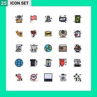 25 interface do usuário linha cheia pacote de cores planas de sinais e símbolos modernos de recreação crianças jogos de pedra tempo editável elementos de design vetorial vetor